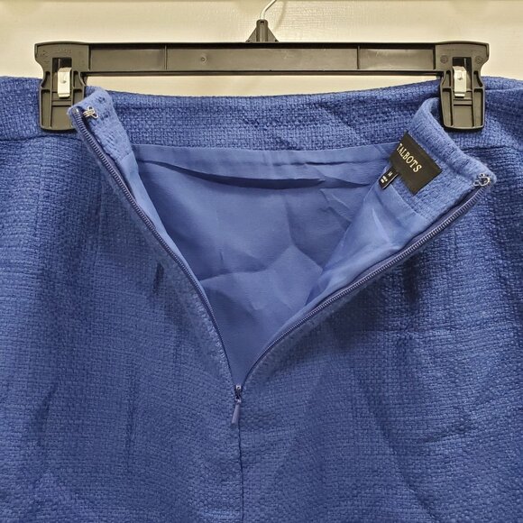 Talbots Blue Cotton Tweed Lace Hem Lined Career Pencil Knee Skirt Plus Size 14 - Picture 6 of 8